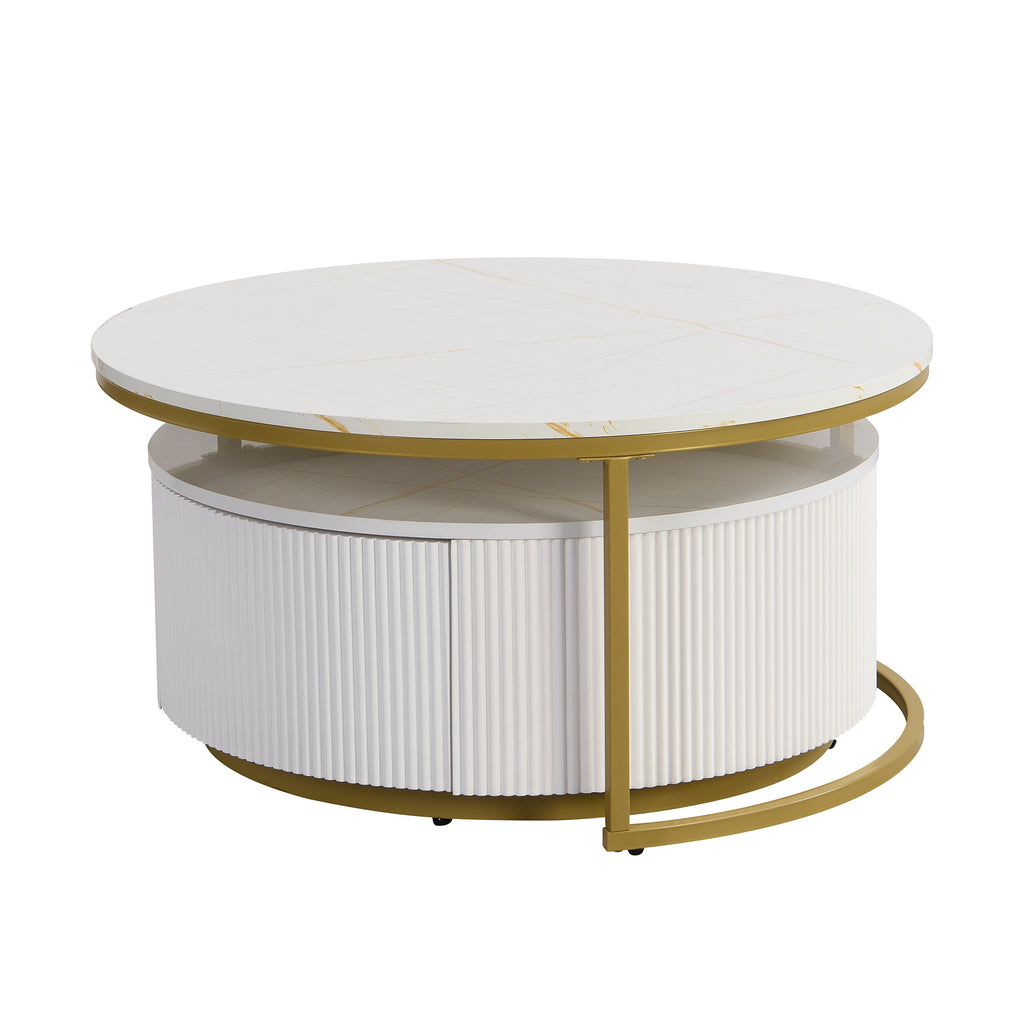 Glossy white tabletop on round nesting coffee table