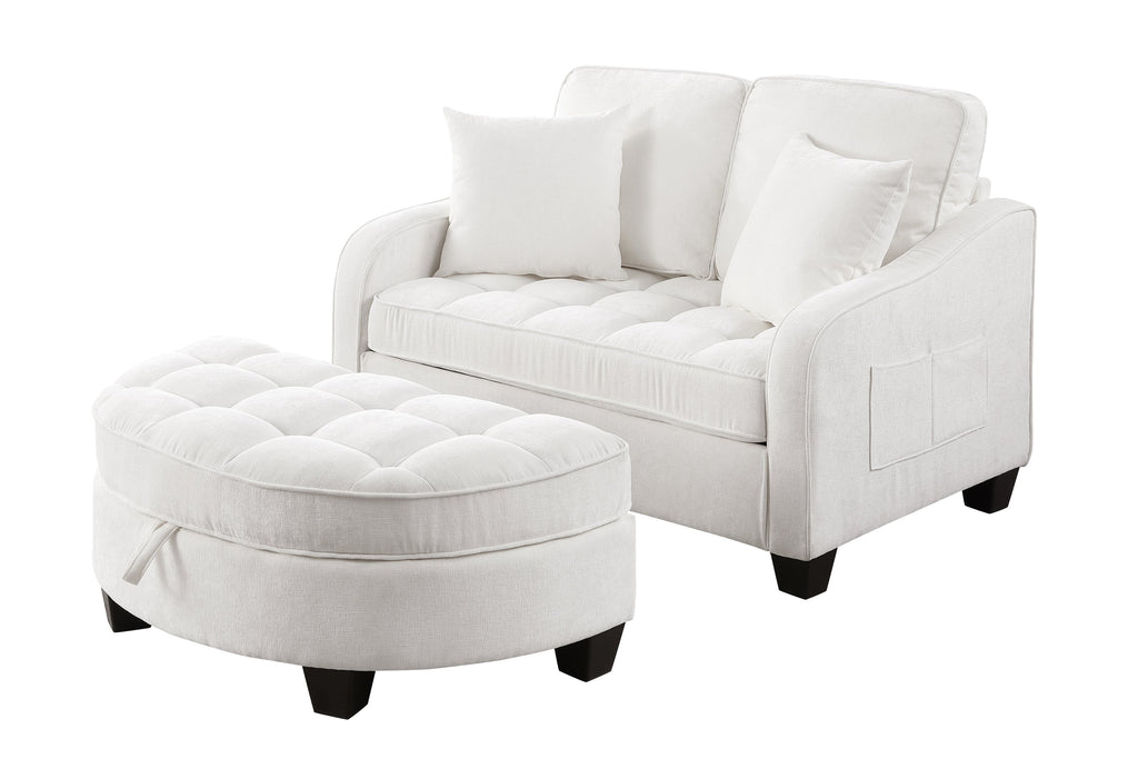 Corduroy 2-Seater Sofa Chaise — Storage Footrest & 2 Pillows, 42.7" Wide