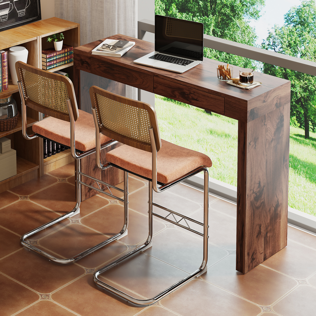 Natural Walnut Bar Table with Double Drawers — 50" Pub & Home Bar — image 13