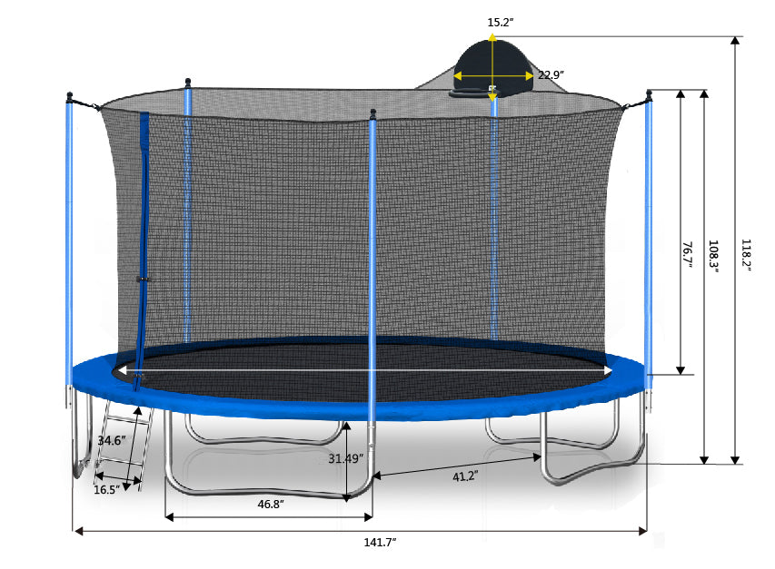 12 ft outdoor trampoline assembled full view