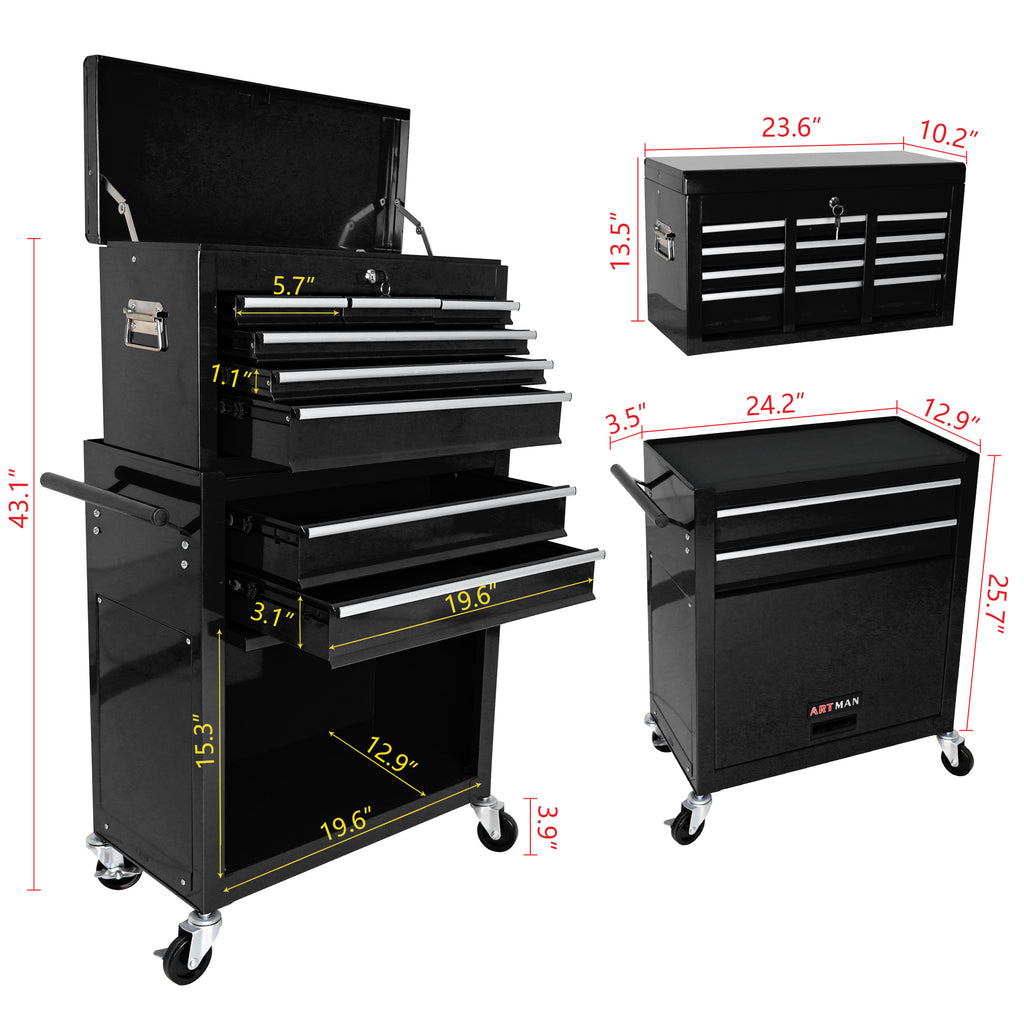 Eight-drawer tool chest ball-bearing slides detail