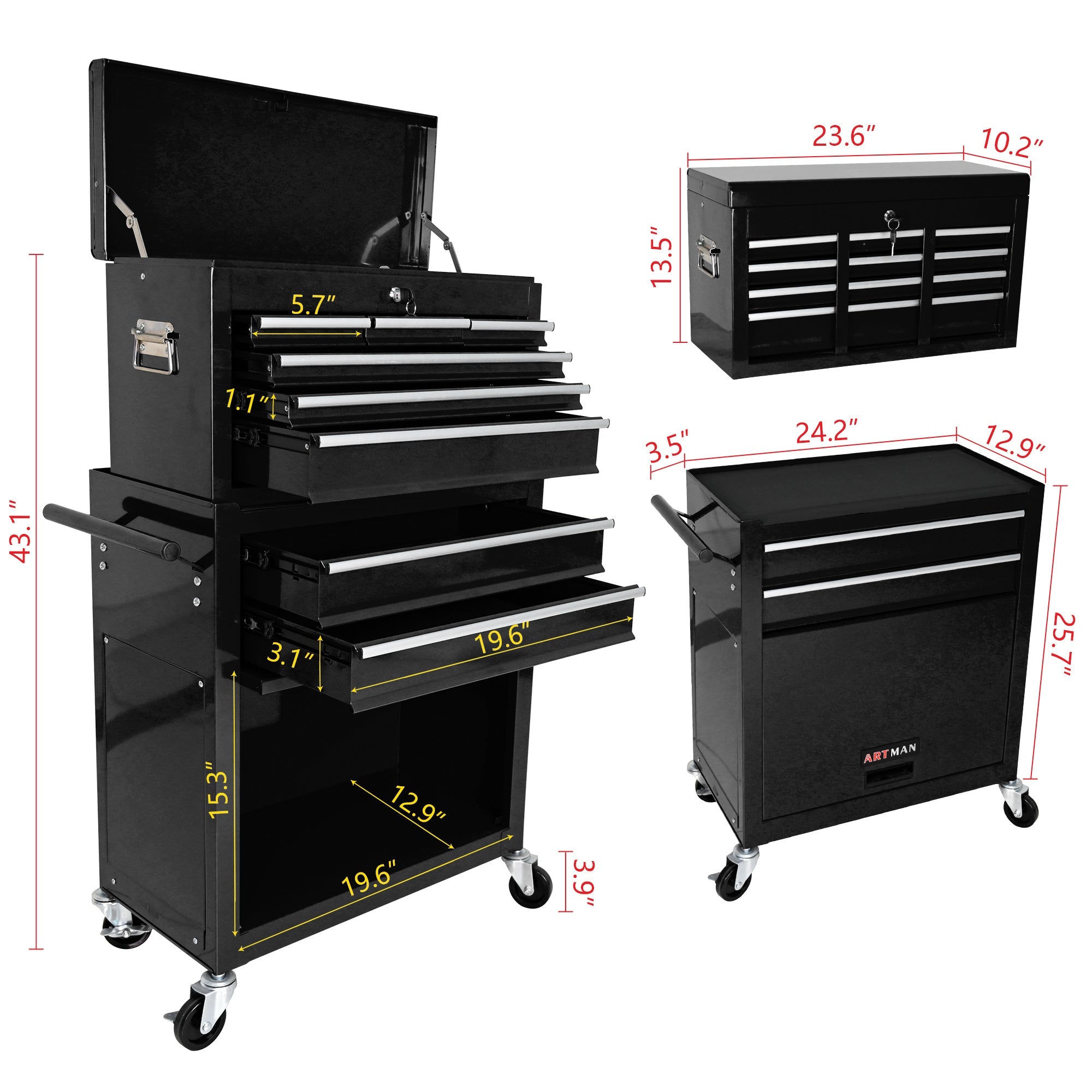 8-Drawer Rolling Tool Chest with Lock — Metal Tool Storage Cabinet