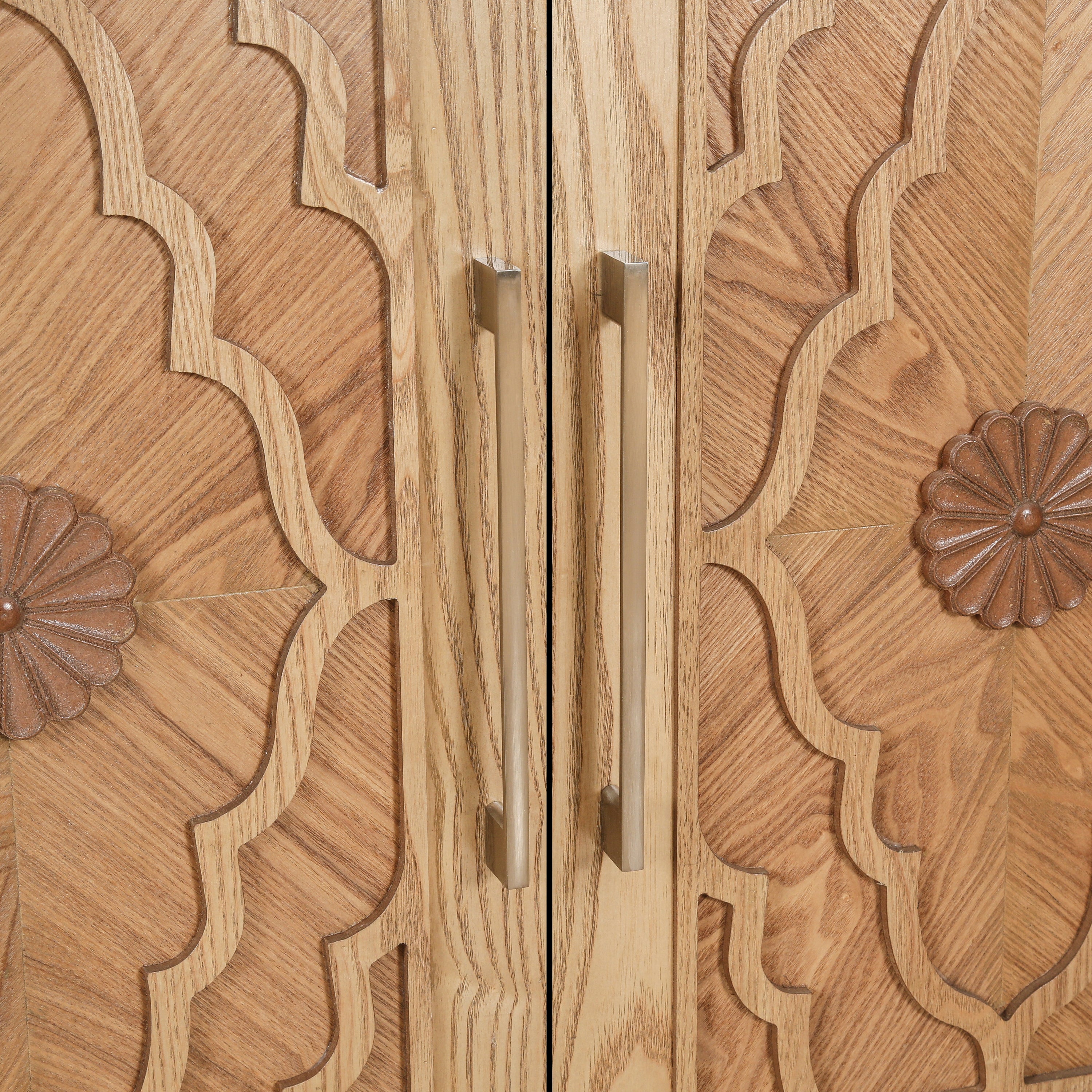 Carved flower door storage cabinet full view