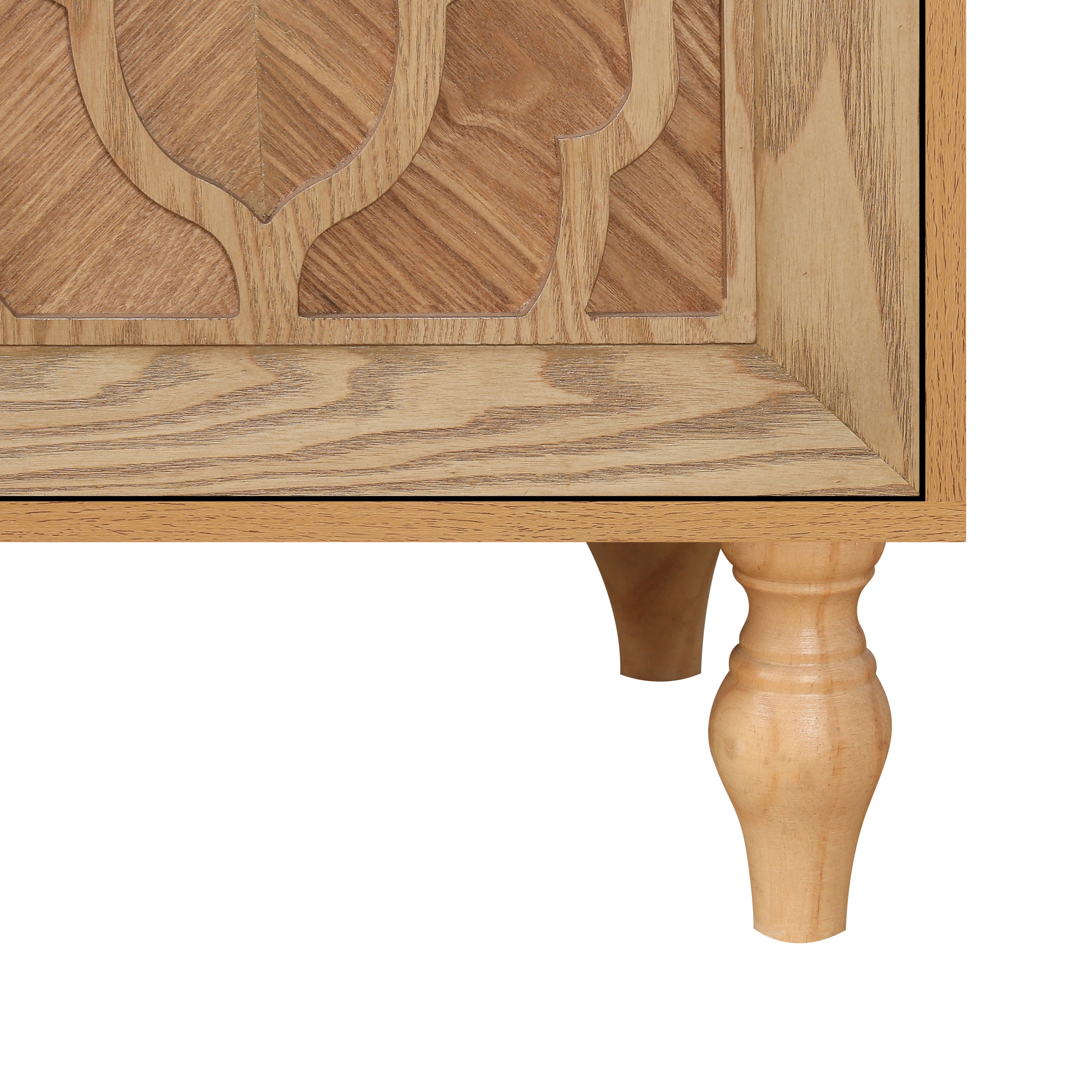 Natural wood cabinet open door interior storage