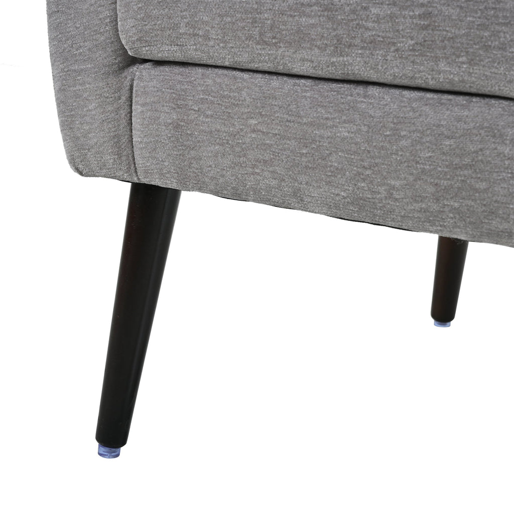 Chenille Accent Chair with Lumbar Pillow — Mid-Century Rubberwood Legs