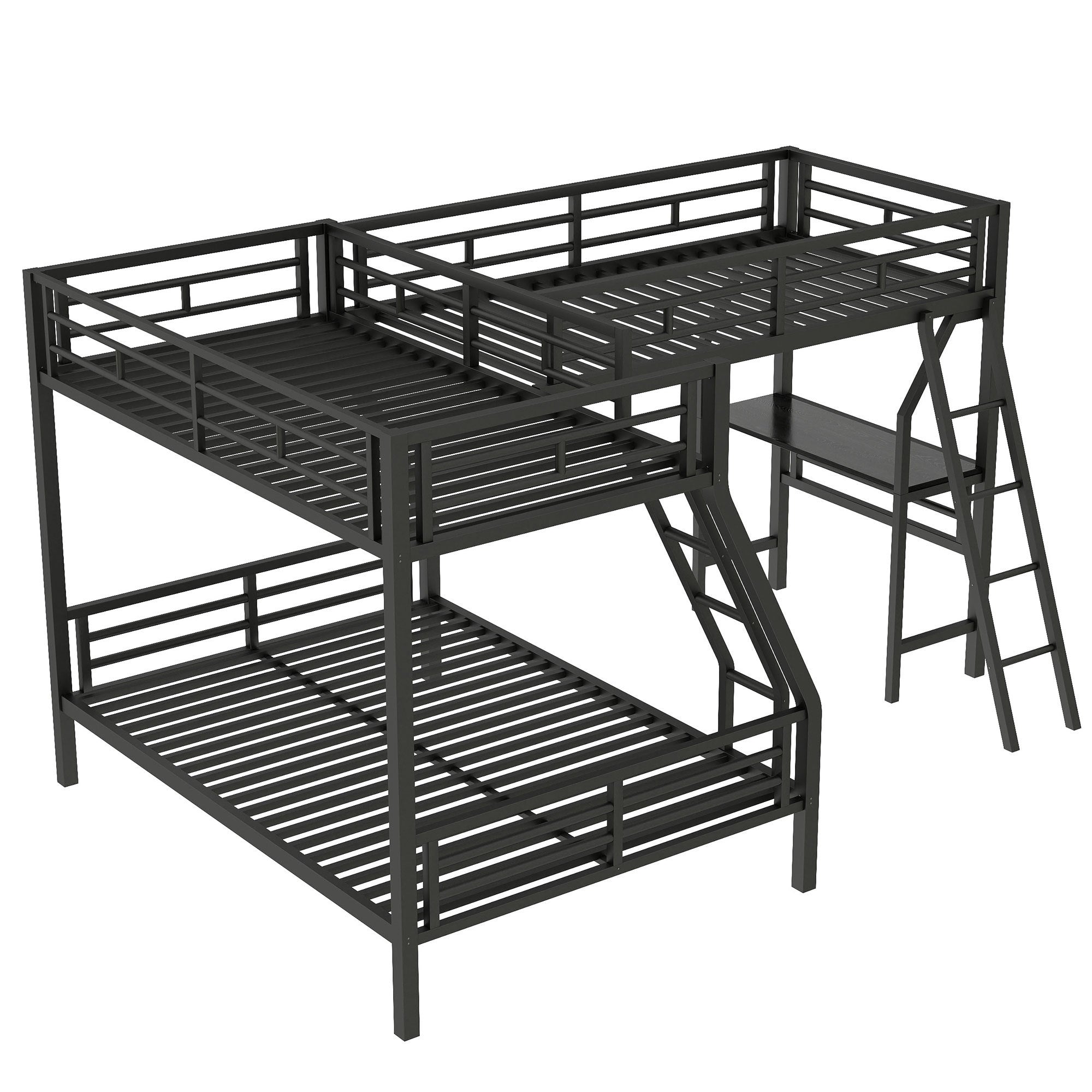 Twin over full bunk bed with loft desk and slide — product photo