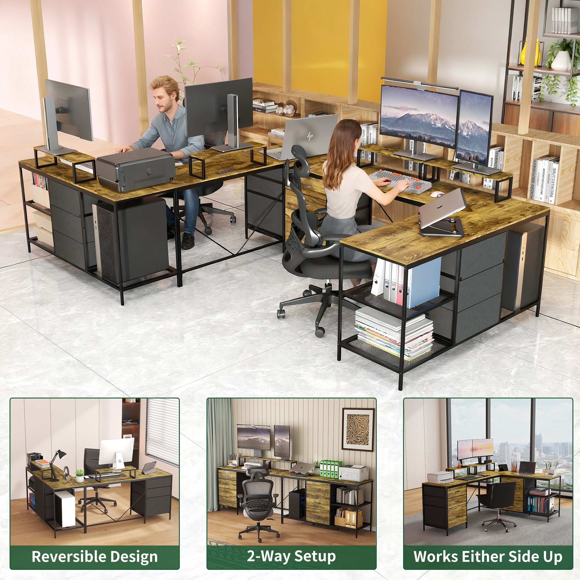 Industrial computer desk home office workstation layout