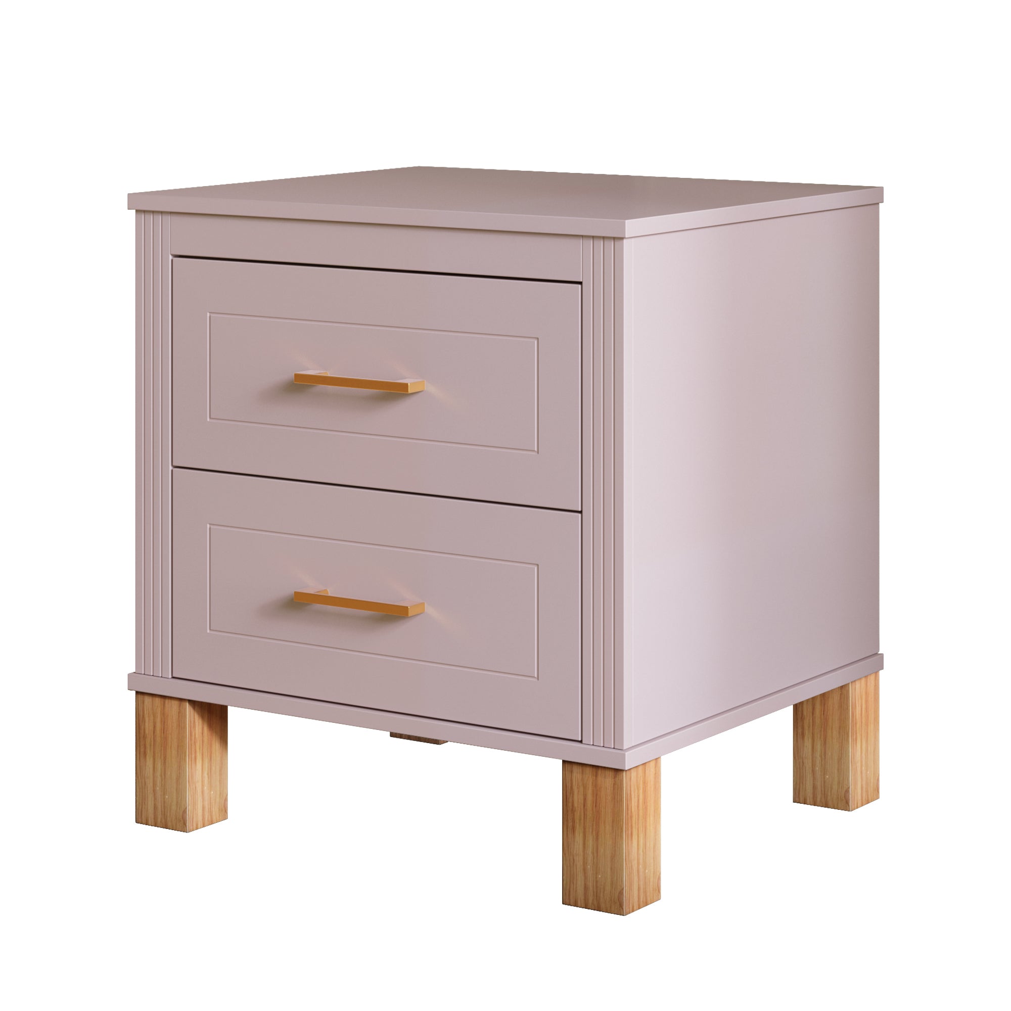 2 Drawer Nightstand, Premium Wood Storage with Elegant Fluted Design, Solid Wood Legs Nightstand with Metal Handle, Tall Bedside Table for Bedroom Living Room, White