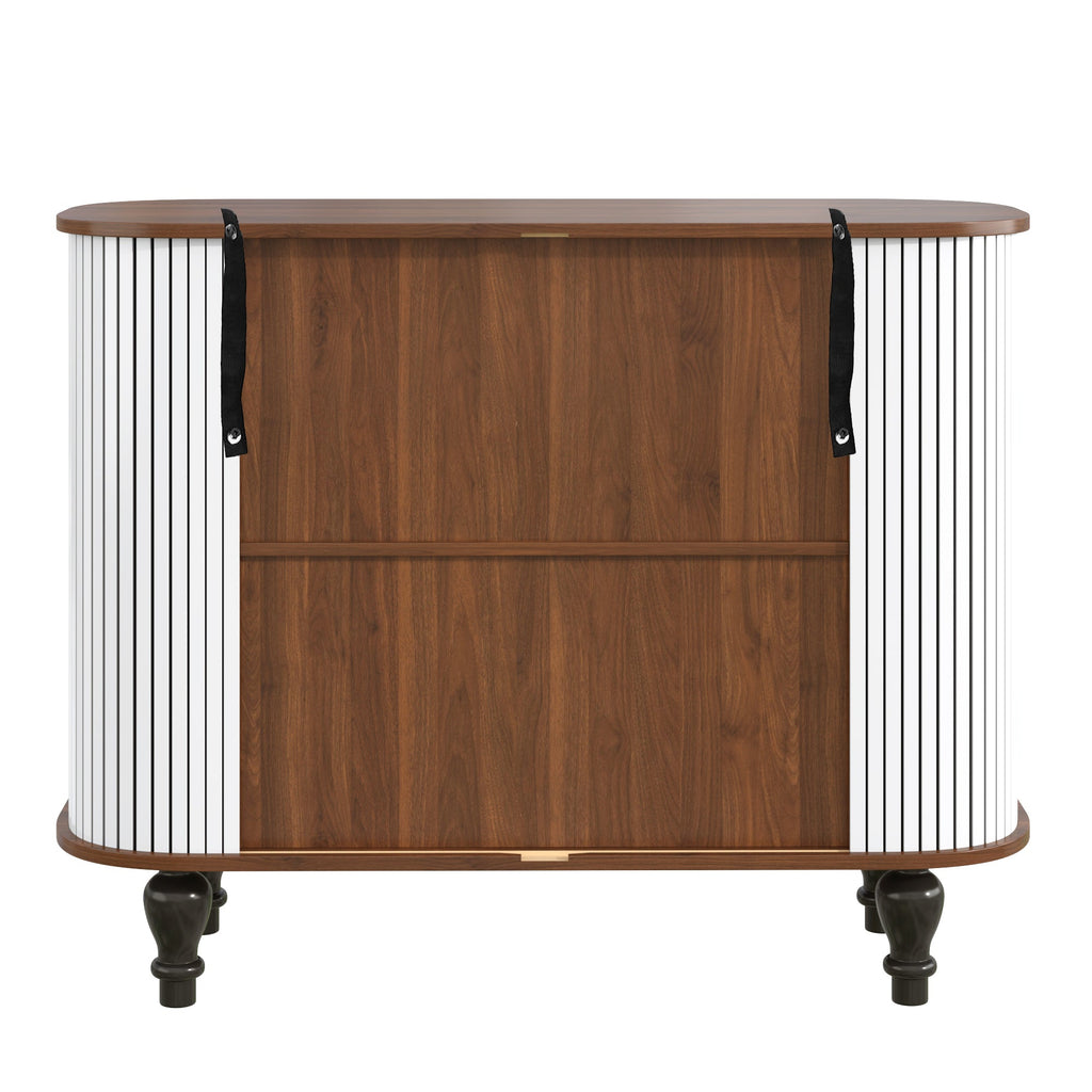 39' Fluted Liquor & Coffee Bar Cabinet with 6 Wine Racks and 3 Glass Holders, Mid-Century Modern Bar Cabinet with A Large Storage Drawer ,4 Hidden Storage Space on the Side , Black