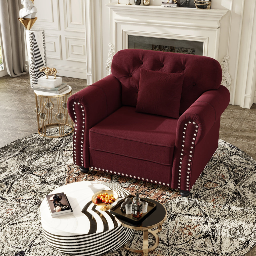 41.3'Upholstered Velvet Sofa with Nailhead Trim and Rolled Armrests,Mid-Century Modern Chesterfield Sofa with Button Tufted,Includes 1 Pillows,Brown