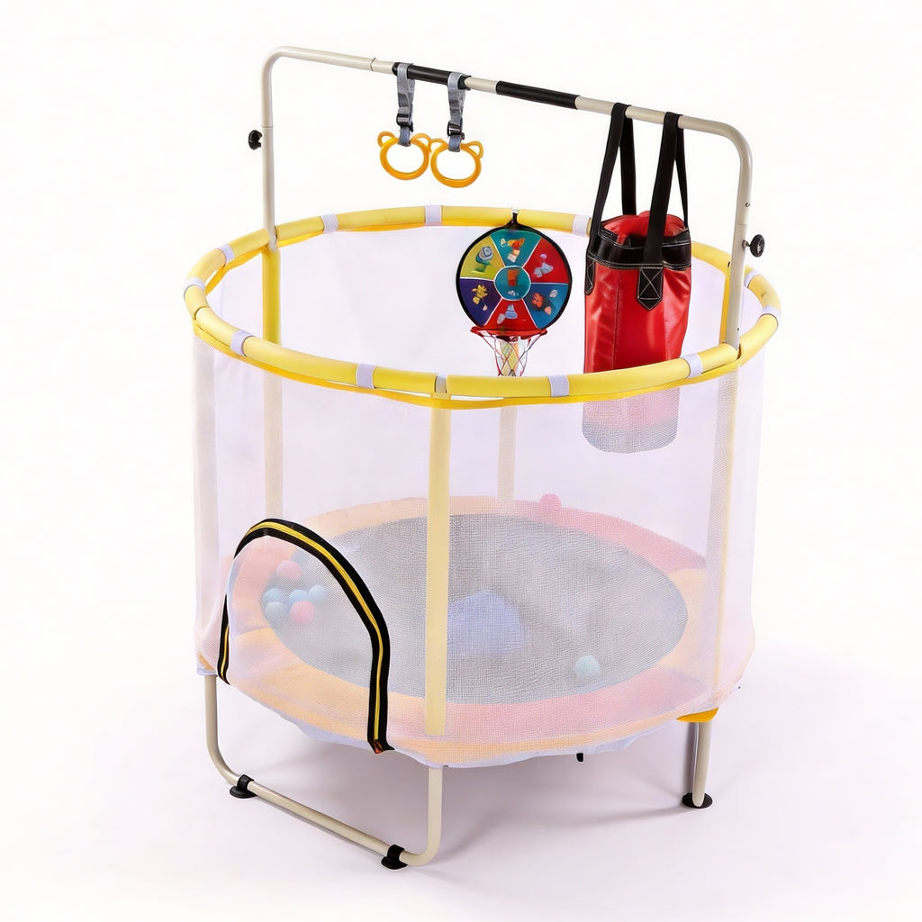 Orange-yellow toddler trampoline 360-degree safety pad close-up