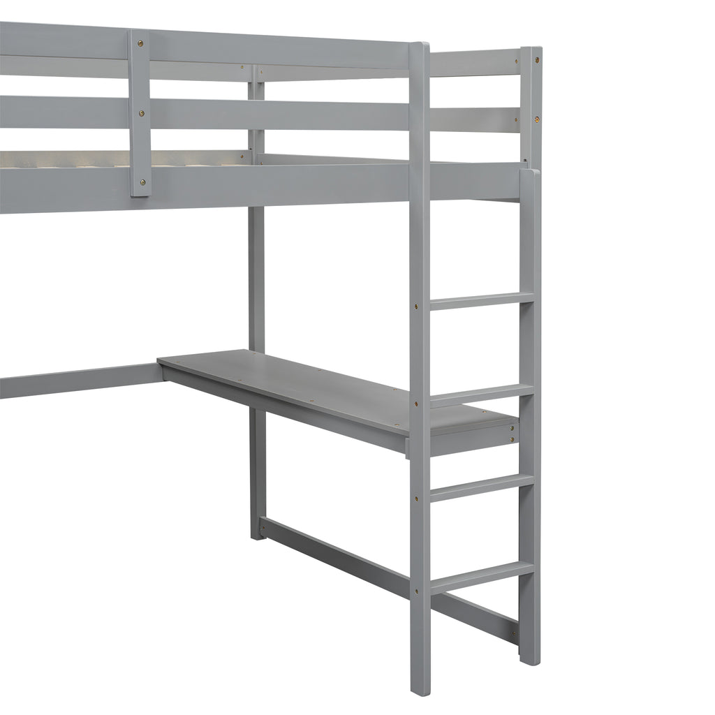 Gray loft bed frame and guardrail detail