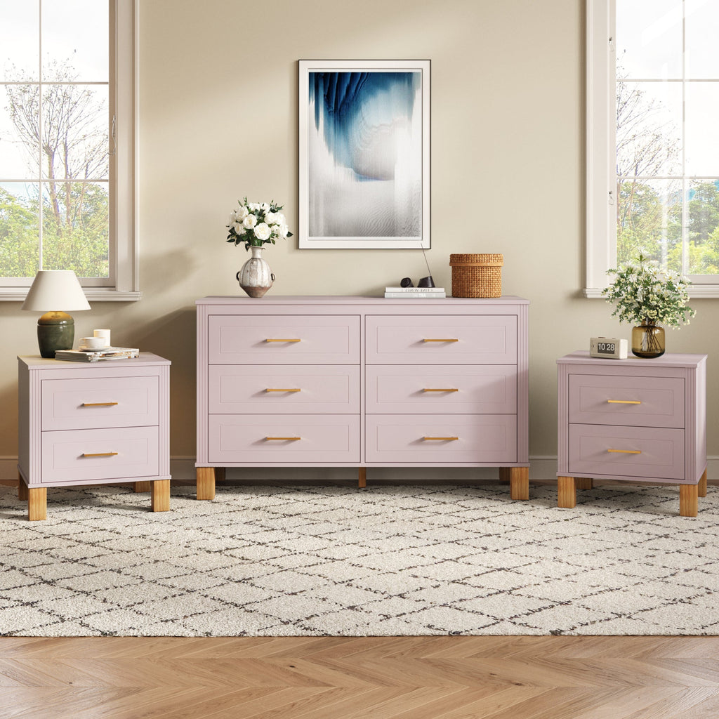 2 Drawer Nightstand, Premium Wood Storage with Elegant Fluted Design, Solid Wood Legs Nightstand with Metal Handle, Tall Bedside Table for Bedroom Living Room, White