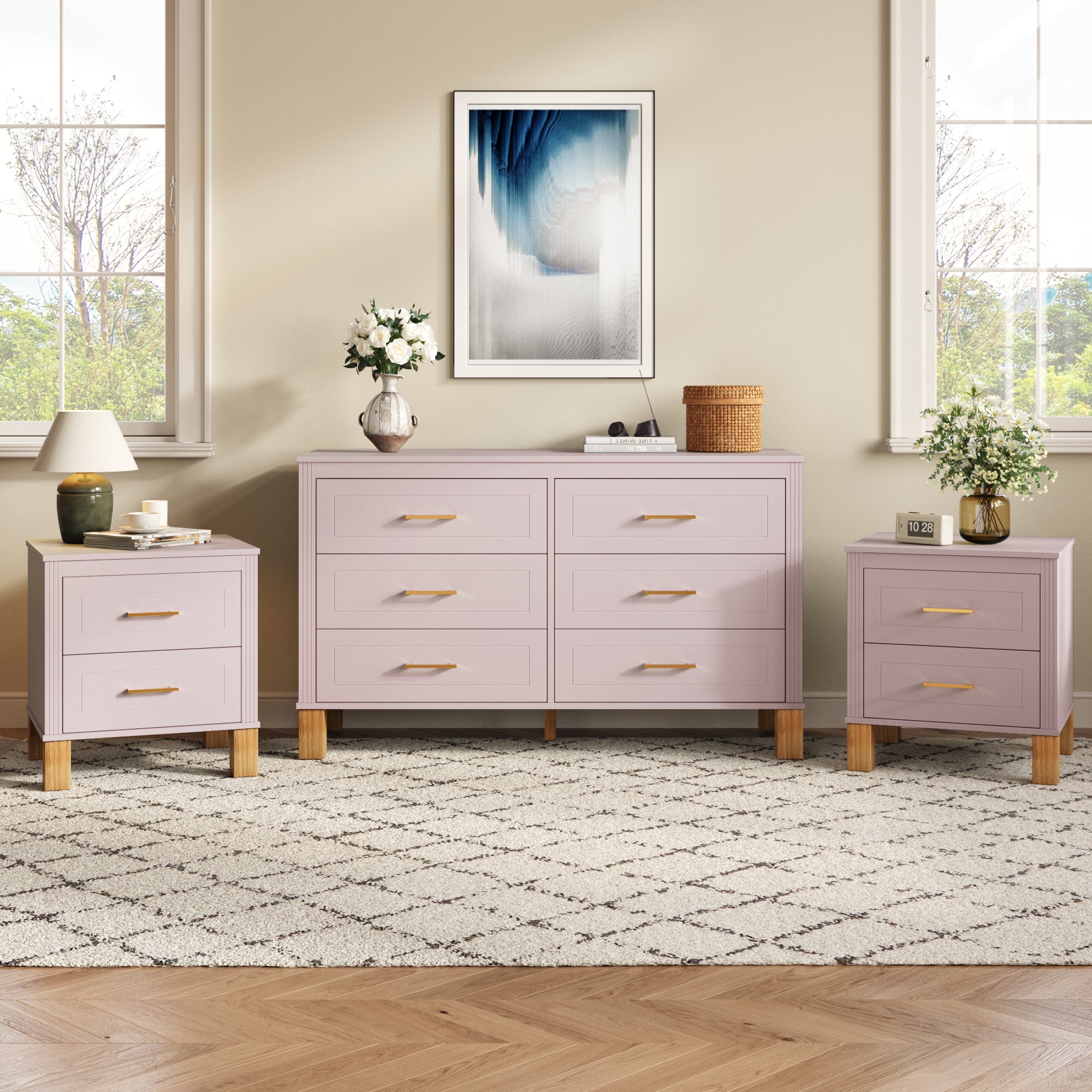 2 Drawer Nightstand, Premium Wood Storage with Elegant Fluted Design, Solid Wood Legs Nightstand with Metal Handle, Tall Bedside Table for Bedroom Living Room, White