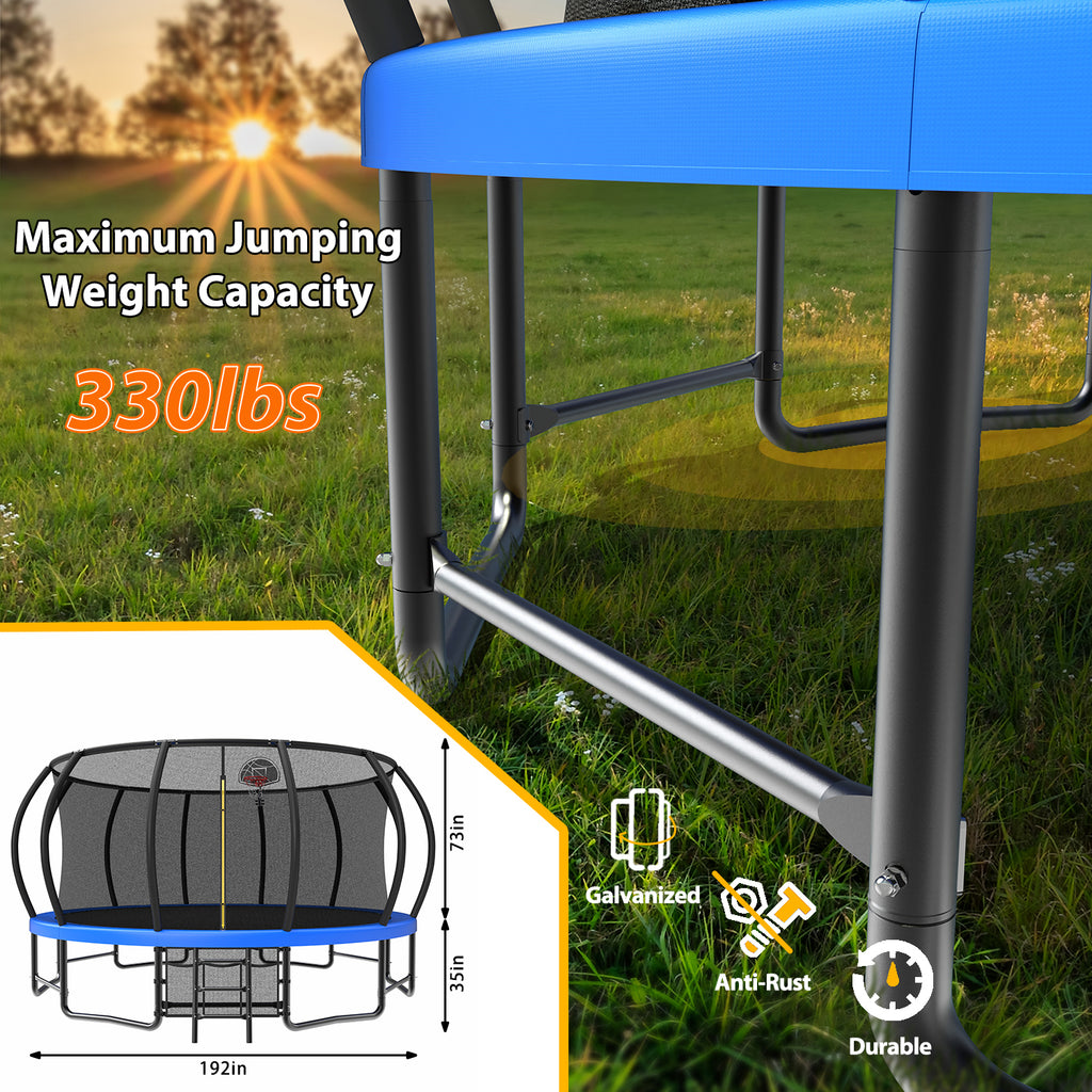 Blue trampoline jumping mat heavy-duty weave center cross mark