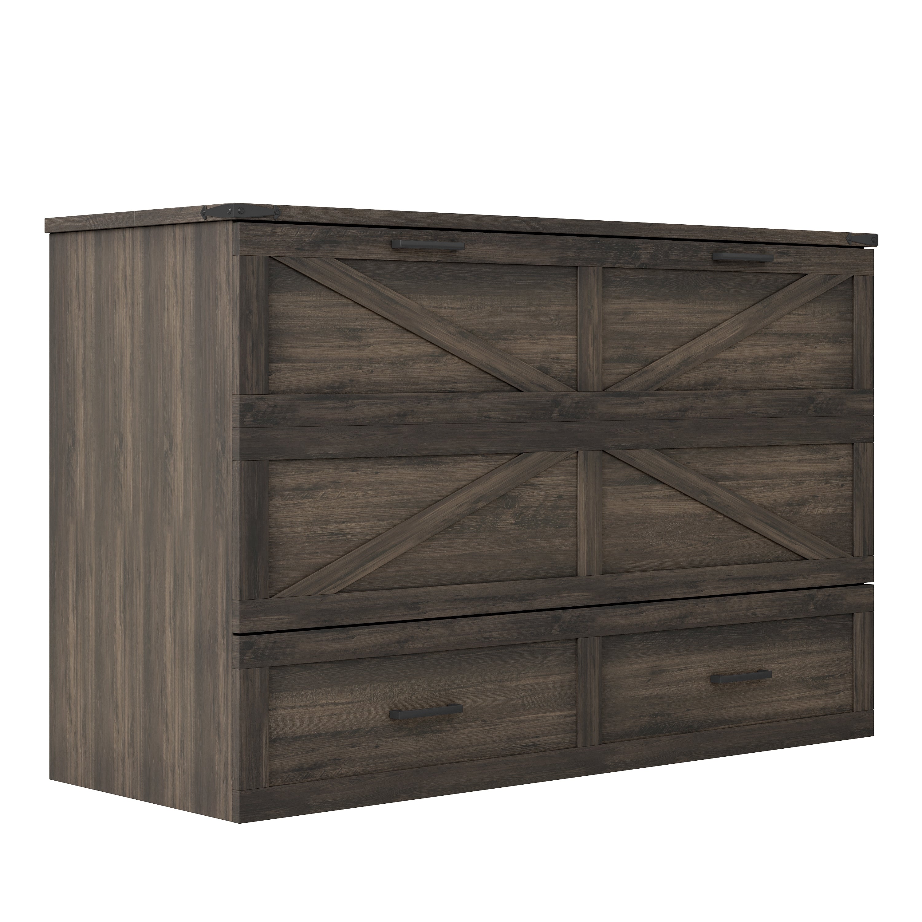 Queen Size Farmhouse Murphy Cabinet Bed with Charging Station, Foldable Platform Bed with Large Storage Drawer for Guest-Room, Small Bedroom, White(Old SKU: N733S237837W)