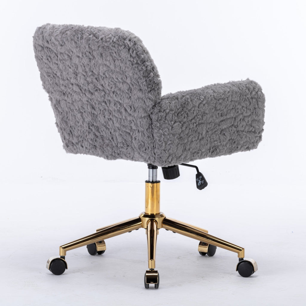 Faux Fur Office Chair — 40° Reclining with Gold Metal Base & Wheels