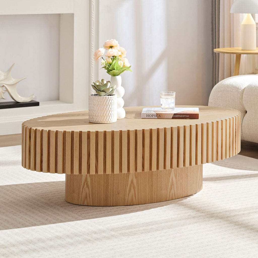 Natural ash oval drum coffee table — front view