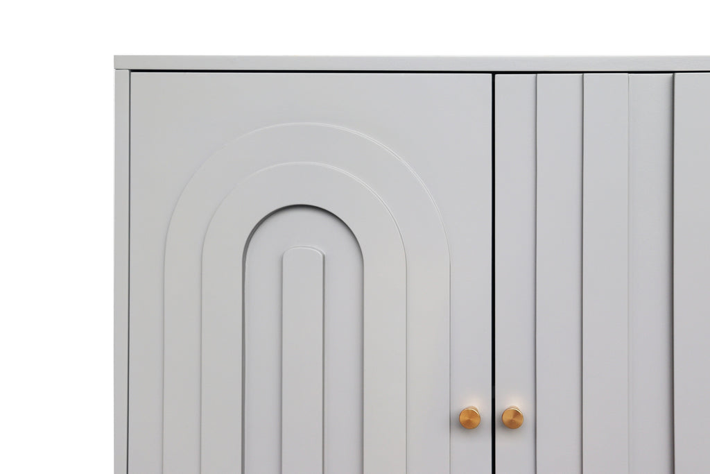 Gold metal legs and knobs sideboard base detail