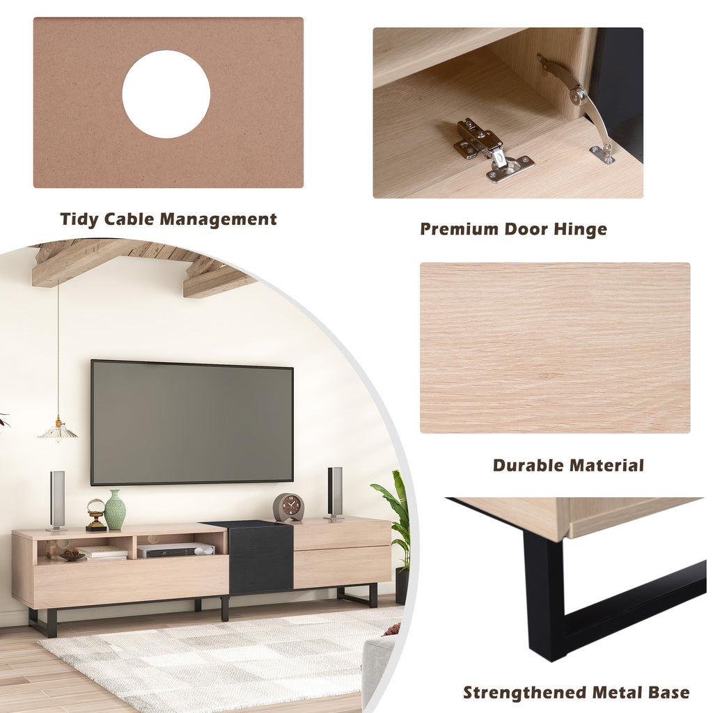 Modern TV stand with concealed storage drawers