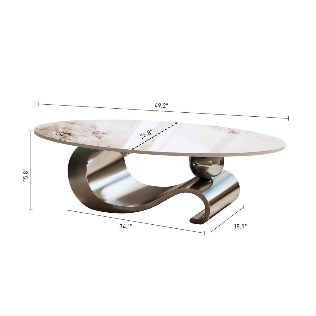 Stainless steel curved base coffee table side profile