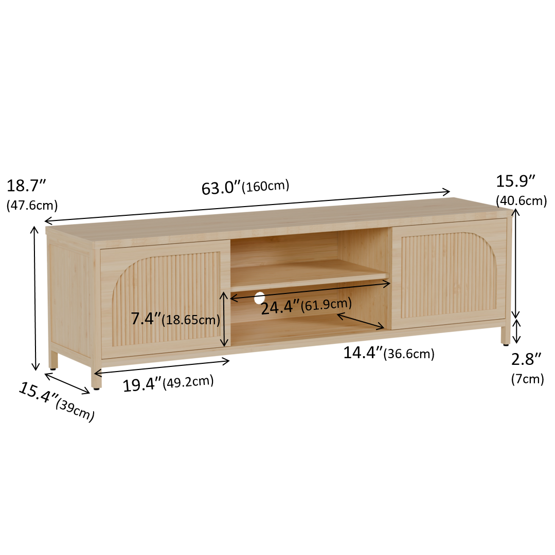 Natural bamboo TV stand storage cabinet full product display