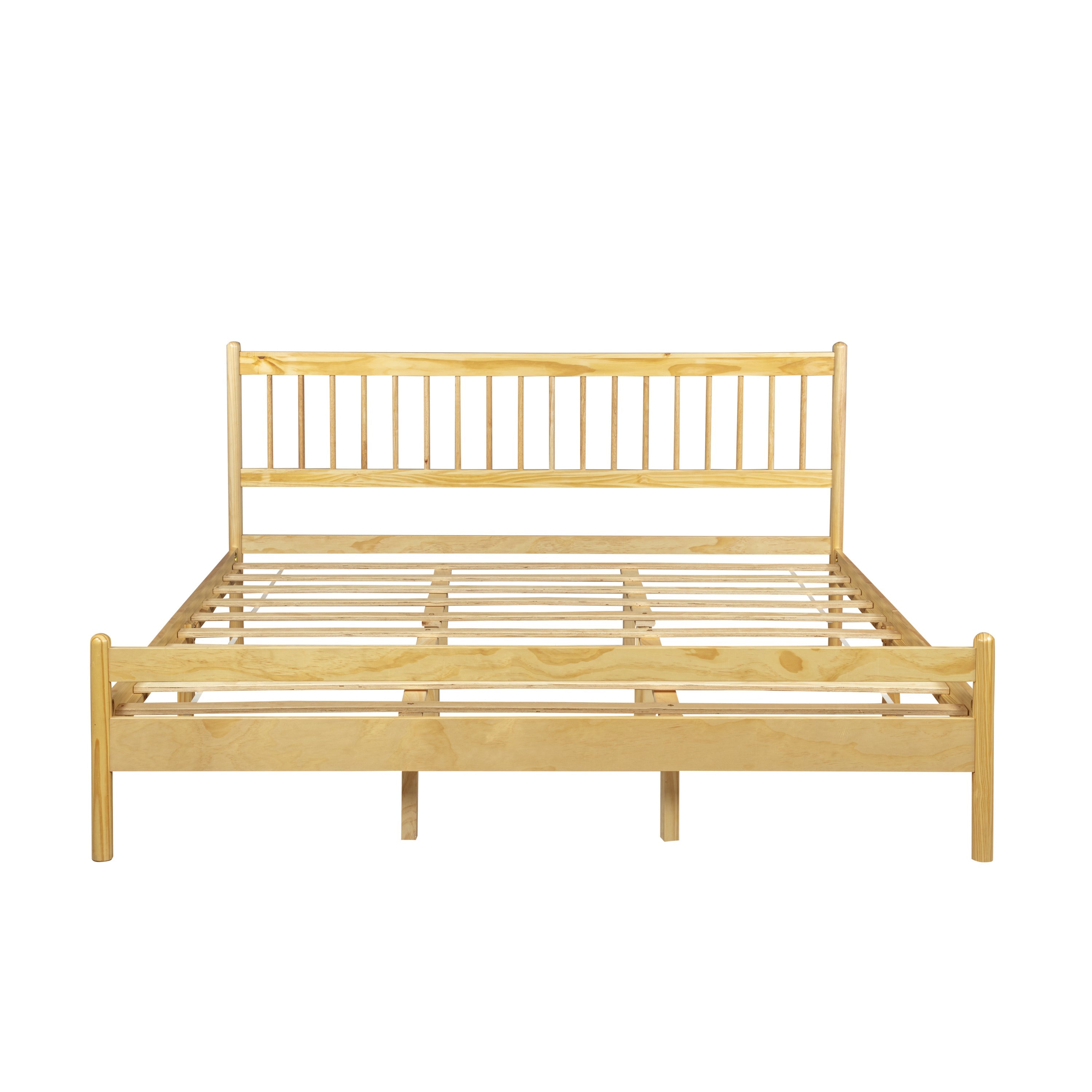 Traditional Style King Size Bed with Headboard and Footboard, Pinewood Bed with Strengthened Bed Frame,Walnut