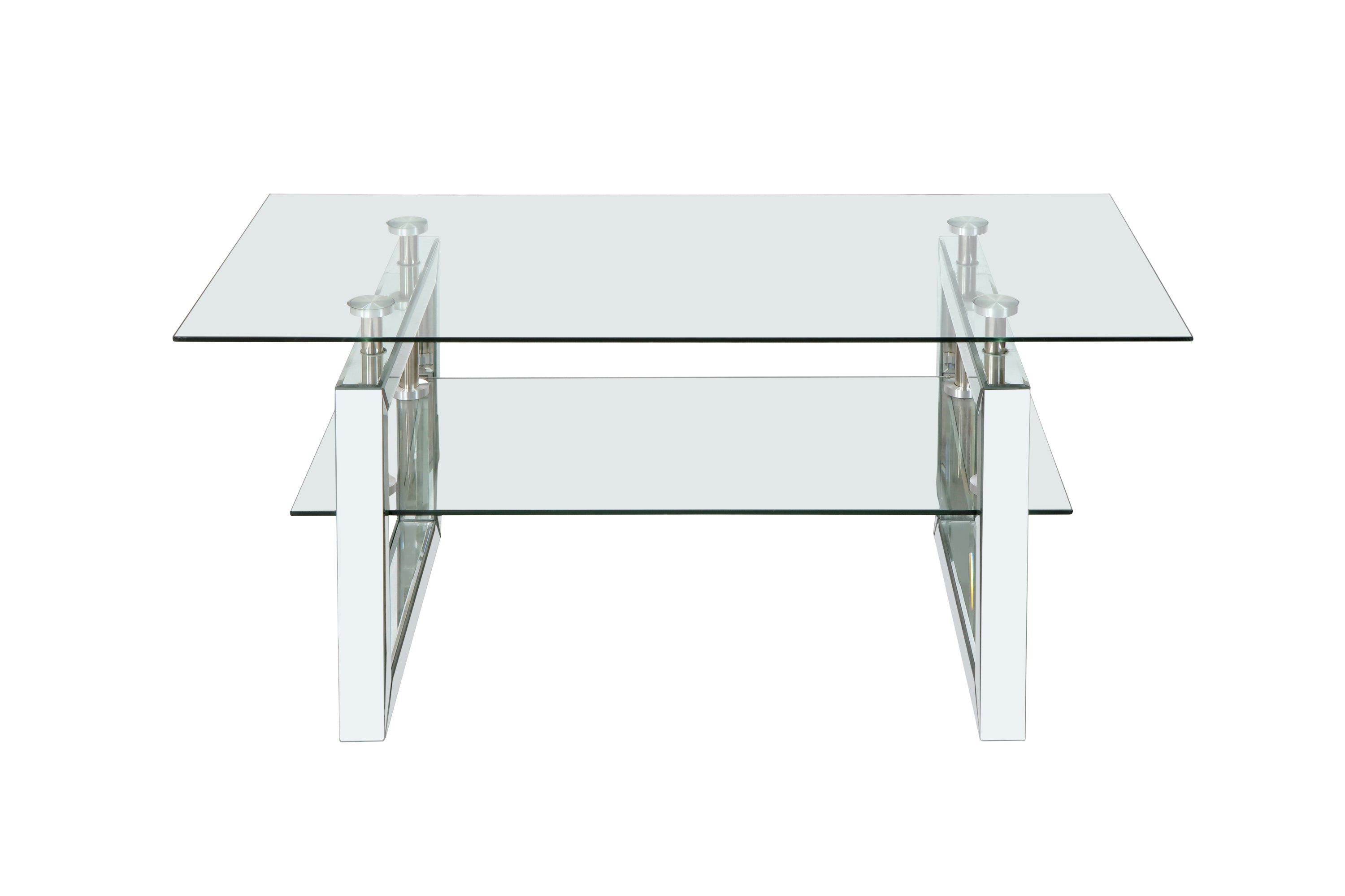 Two-tier open storage coffee table shelf interior