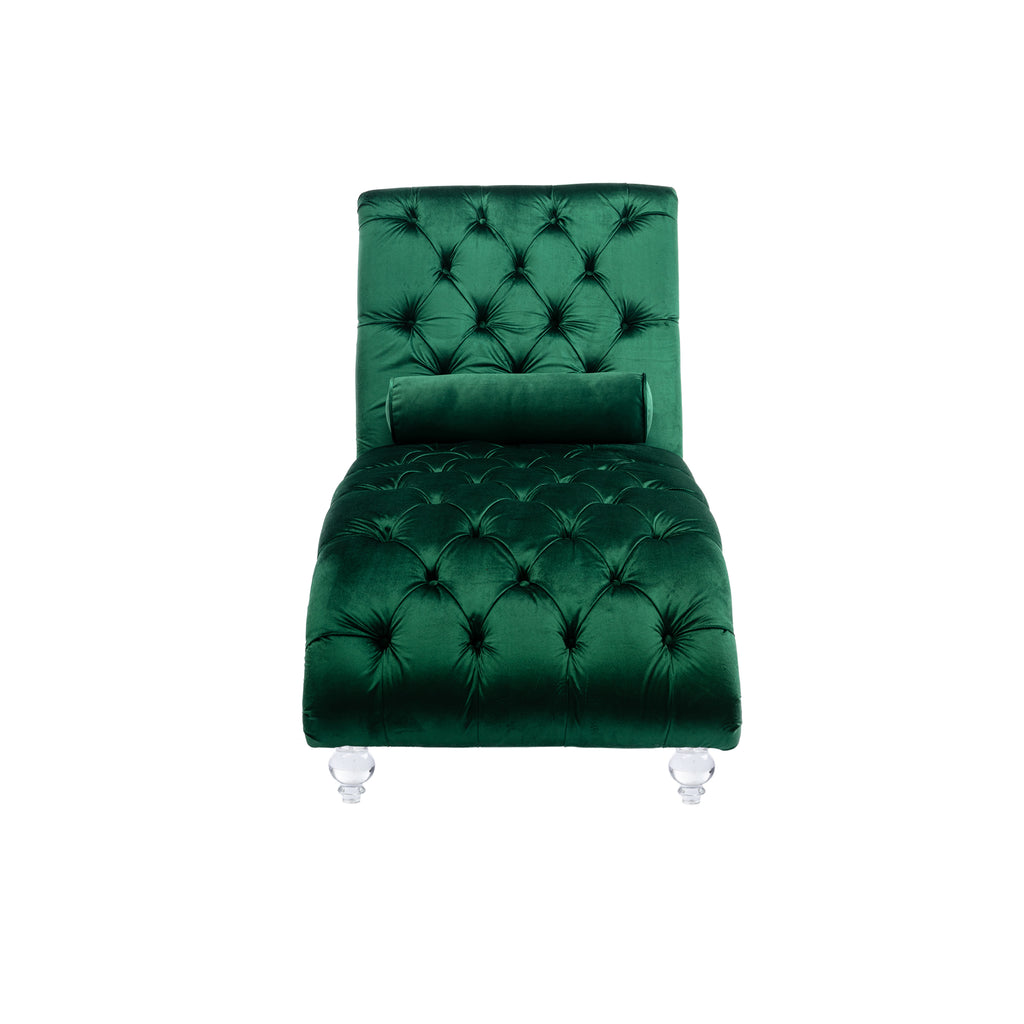Full length emerald green velvet chaise lounge