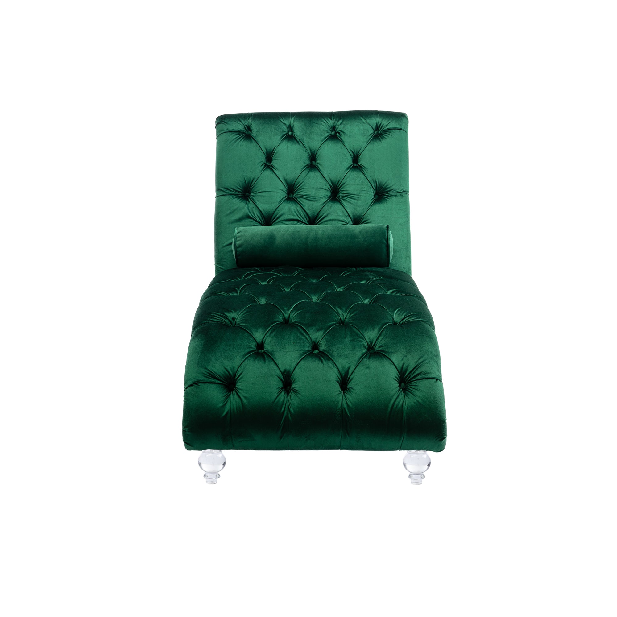 Full length emerald green velvet chaise lounge