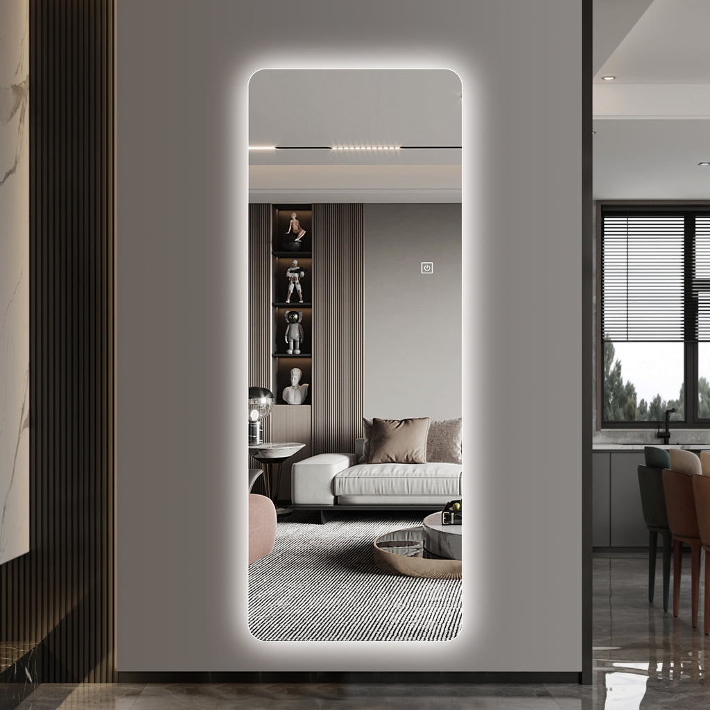 Wall-Mounted LED Full Length Mirror, 63' x 24' Rectangular Backlit Dressing Mirror with 3 Color Temperatures, Stepless Dimming, Memory Function, Shatter-Resistant Backing, UL Certified