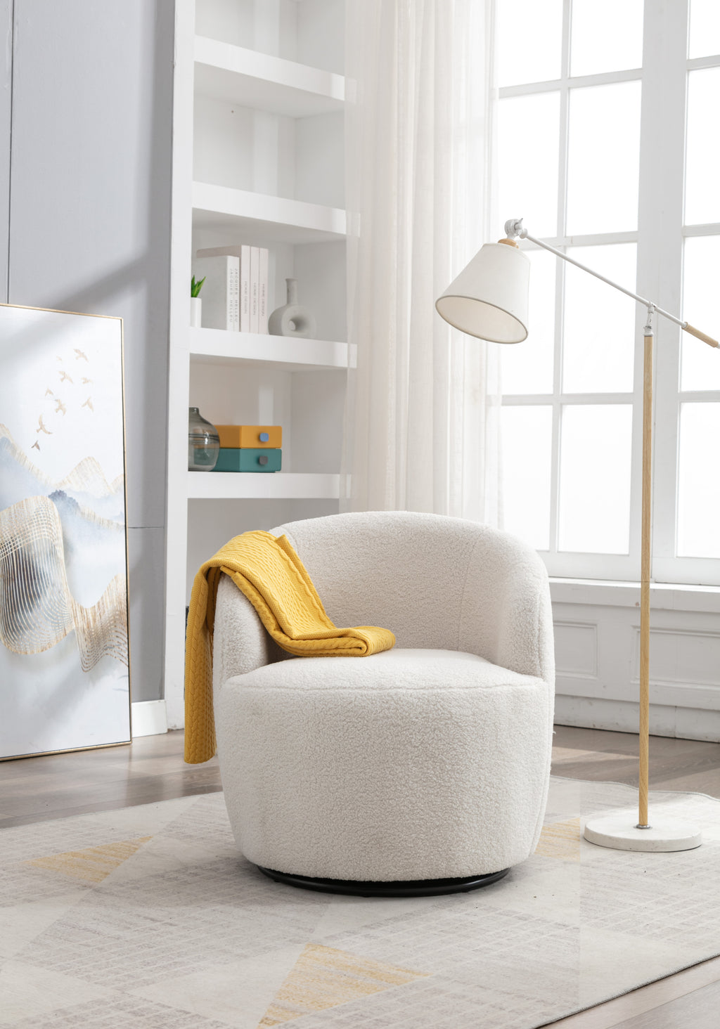 360-degree swivel barrel chair side profile
