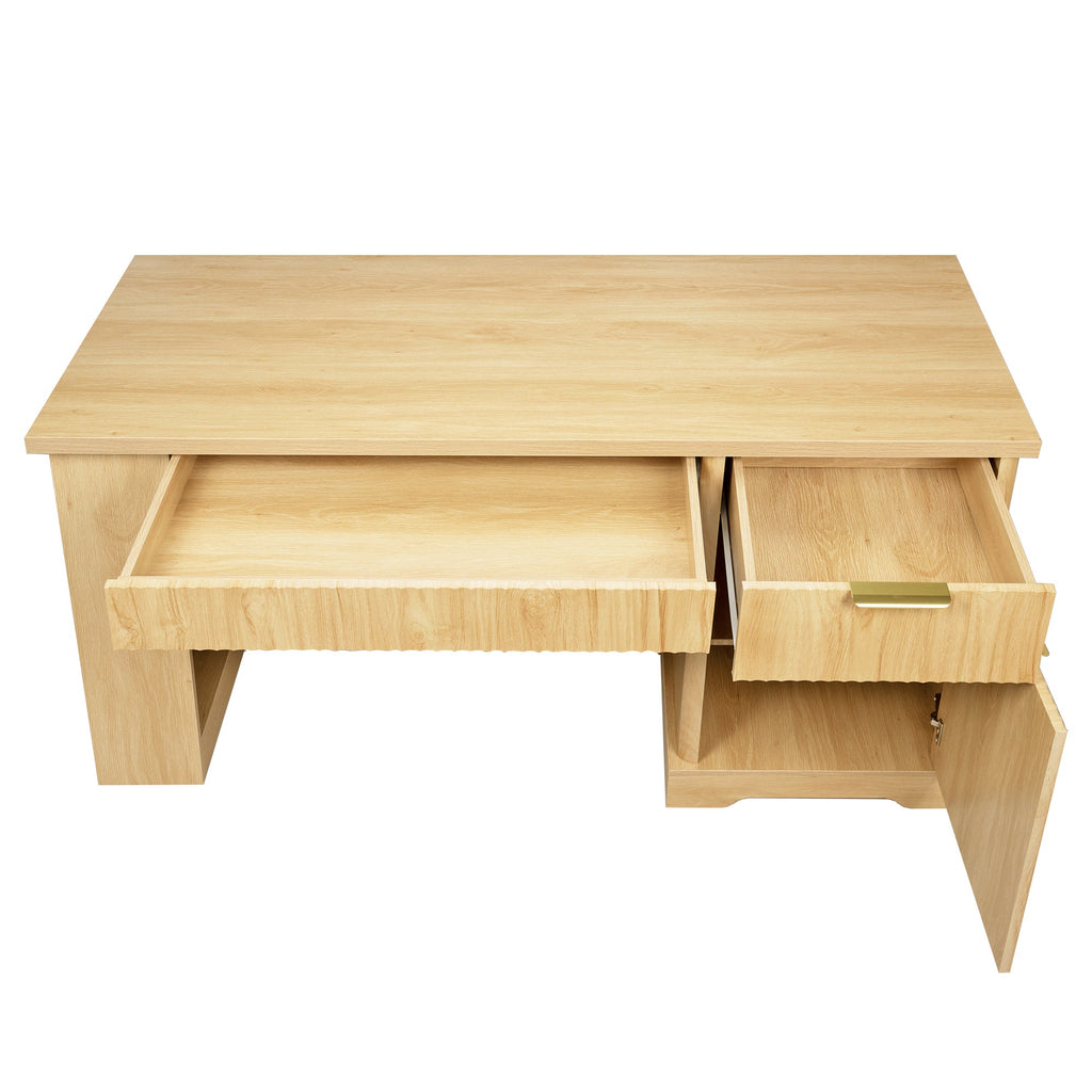 Fluted Office Desk with Pegboard, Charging Station, Keyboard Tray & Storage — 55-Inch