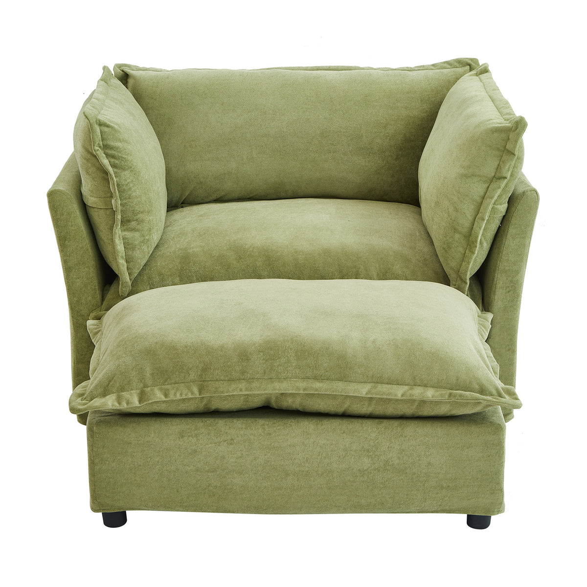 Modern Green Chenille Armchair Sofa with Movable Ottoman, Wide Seat and Curved Armrests, 45.2' Deep, Soft Upholstered Chair for Living Room or Bedroom