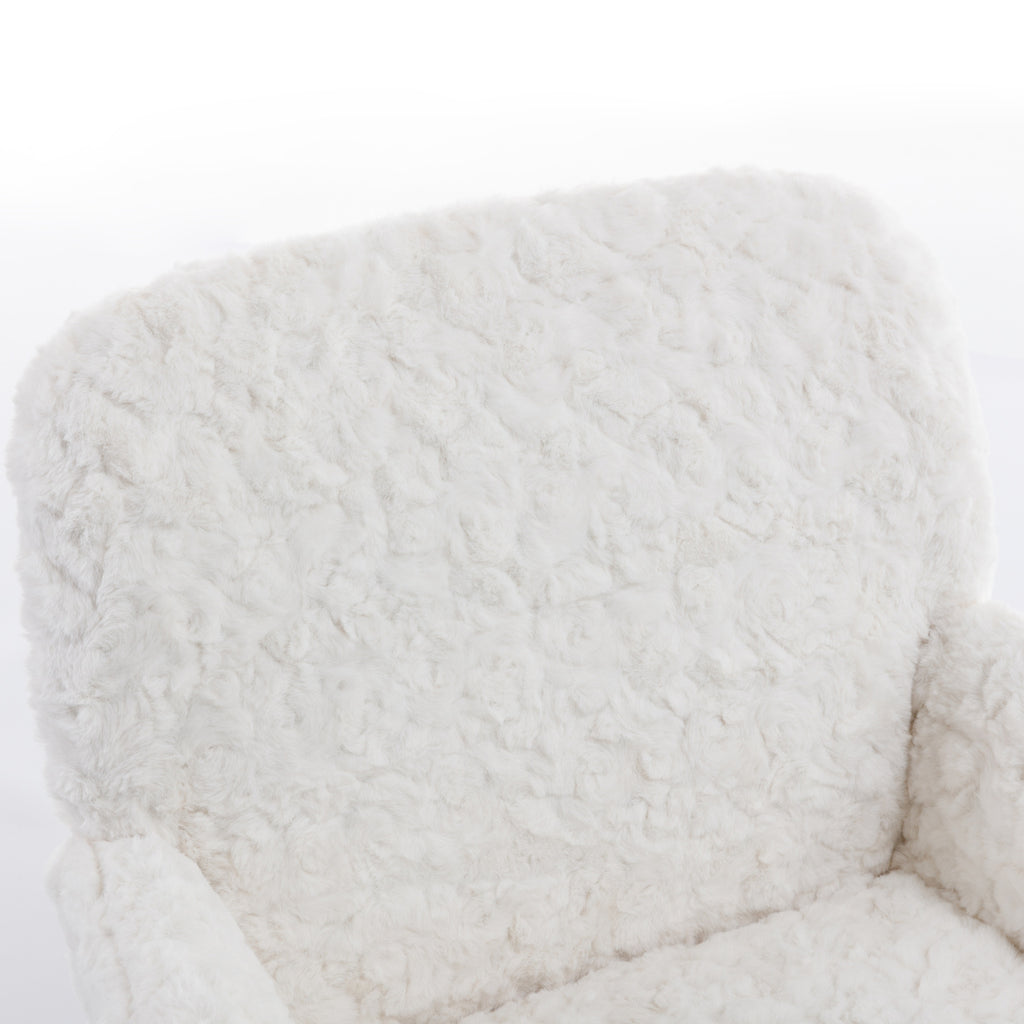Wider seat beige desk chair with gold frame