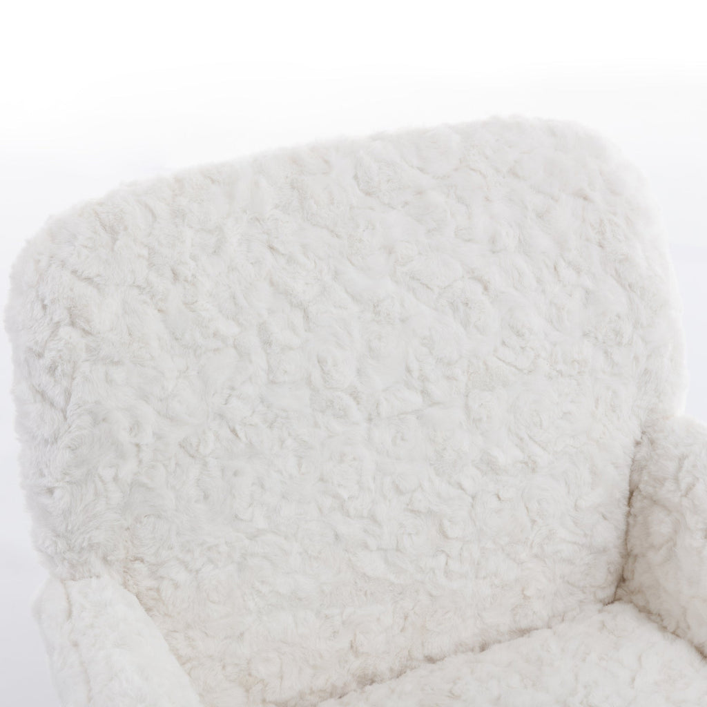 Faux Fur Office Chair — 40° Reclining with Gold Metal Base & Wheels