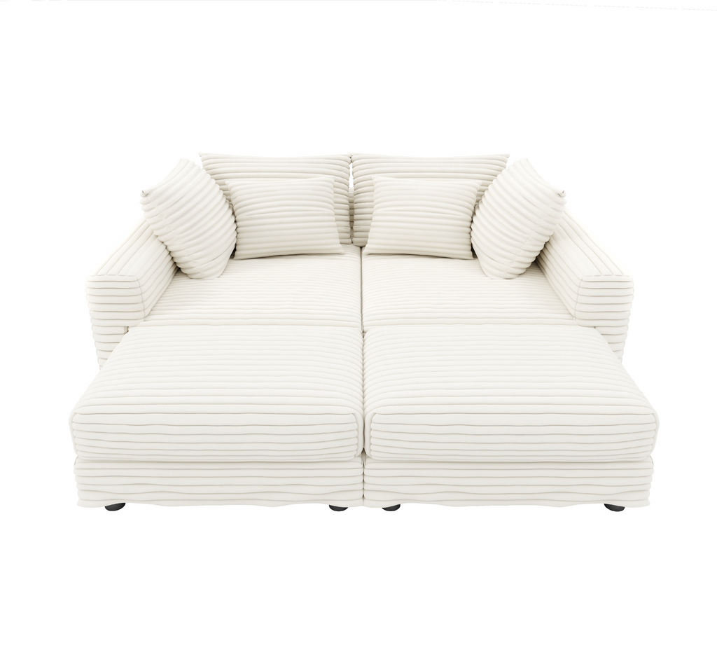 102.4 'Plush Corduroy 4-Seat Sofa,Modern Comfy Upholstered Sofa Cloud Couch,Deep Seat Couches with Soft Pillows and 3 Ottomans,Convertible Sofa Lounge Chair,Black(Old SKU:W1885S00287)