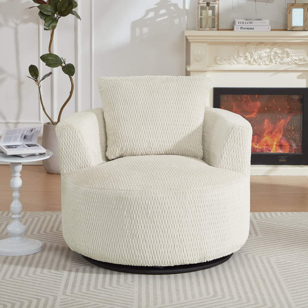 360 degree cream faux fur accent chair for living room