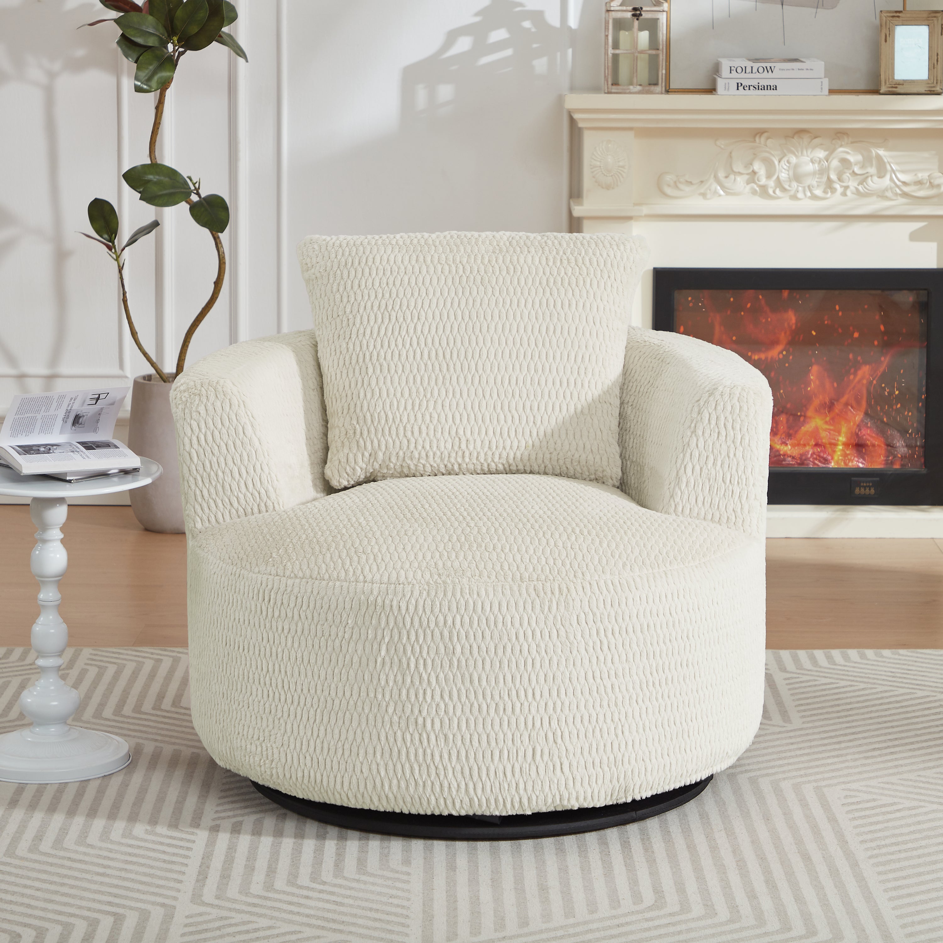 360 degree cream faux fur accent chair for living room