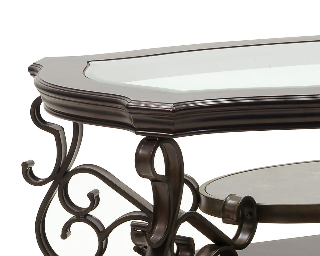 Rectangular cocktail table beveled glass top living room setting