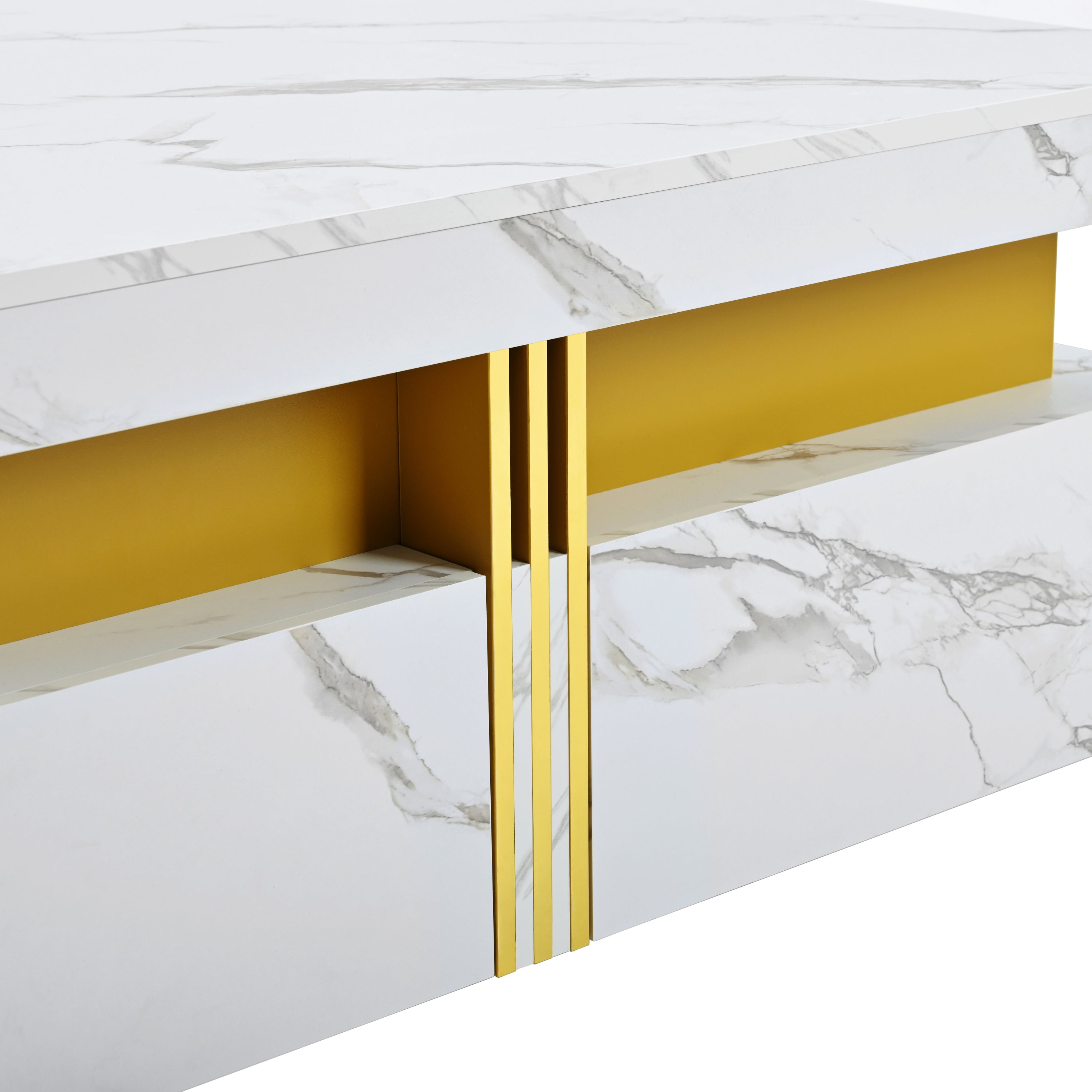 Square Storage Coffee Table — 4 Drawers & Gold Accents