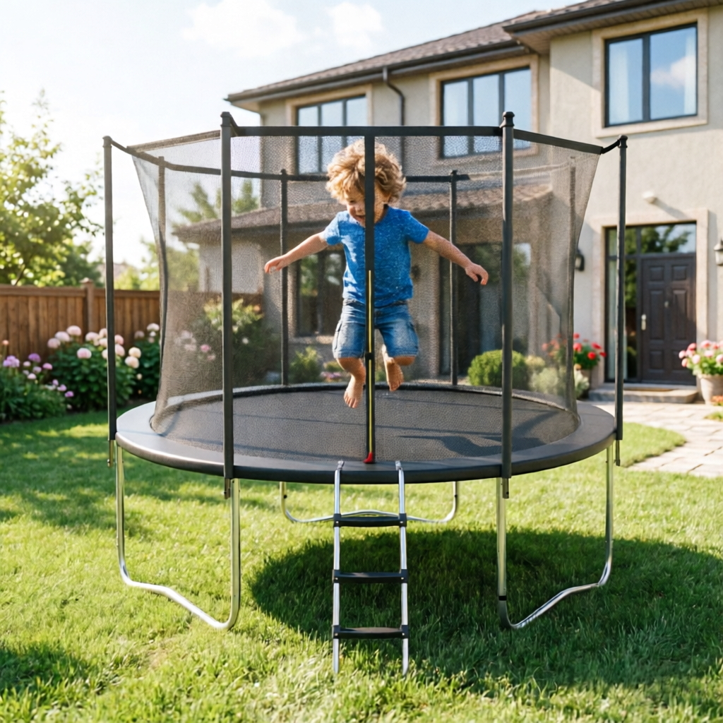 Spring cover padding on outdoor trampoline
