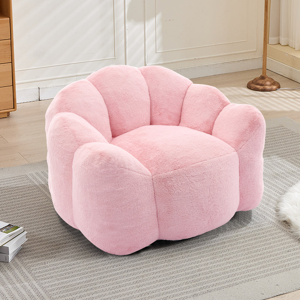 Pink bean bag chair with pull ring — angle view