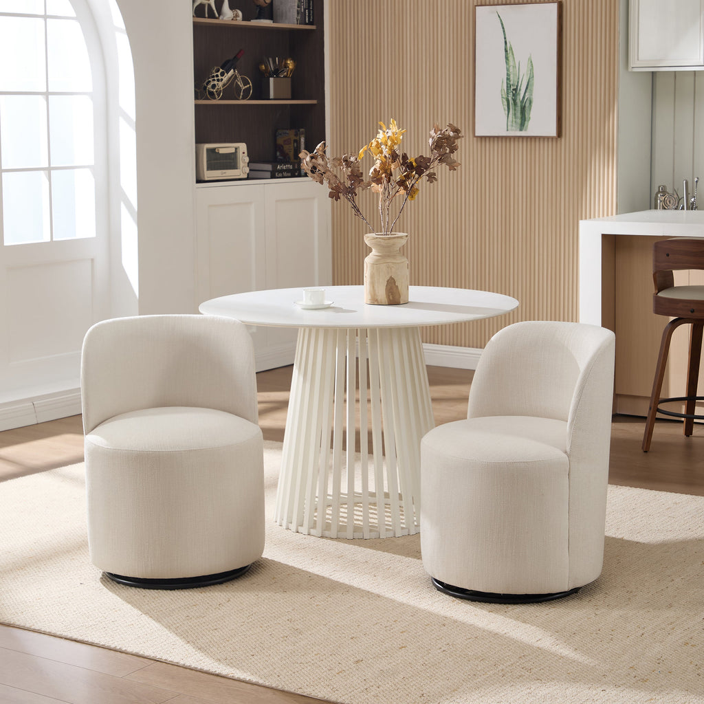 Set Of 1 Upholstered Kitchen & Dining Room Barrel Chair, Mid Century Modern Round Linen Dining Chair, 360 Degree Swivel Comfy Armless Accent Makeup Vanity Side Chair for Bedroom Living Room