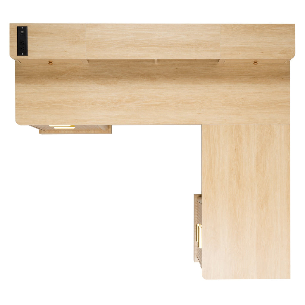 Fluted L-Shaped Desk with Charging Station, Monitor Stand & File Drawer — 59-Inch