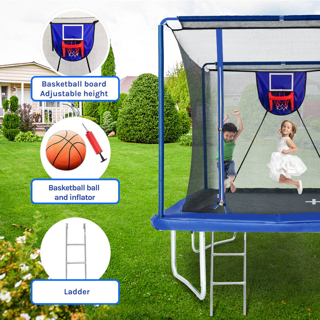Rectangular trampoline basketball board and adjustable hoop