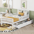 White twin-size wood platform bed with guardrails — front view