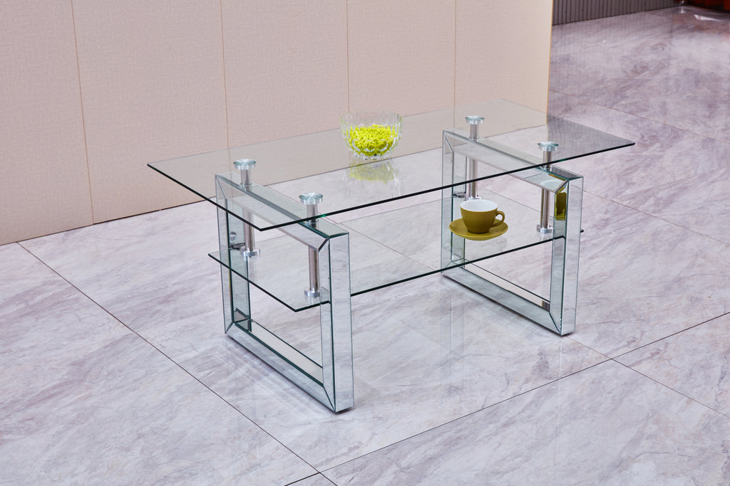 Modern glass top coffee table two-tier storage product photo