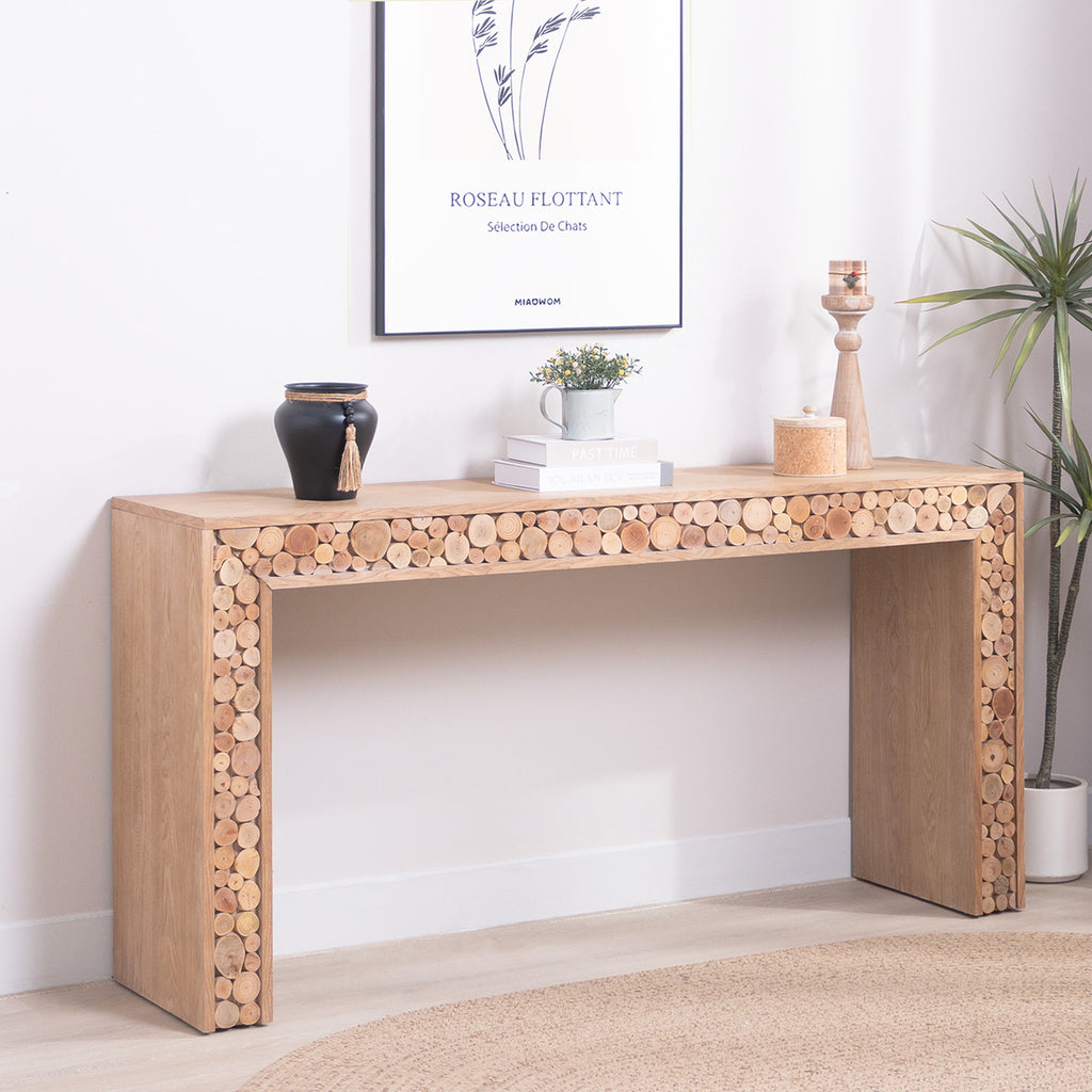 62 inch narrow entryway console table natural wood finish
