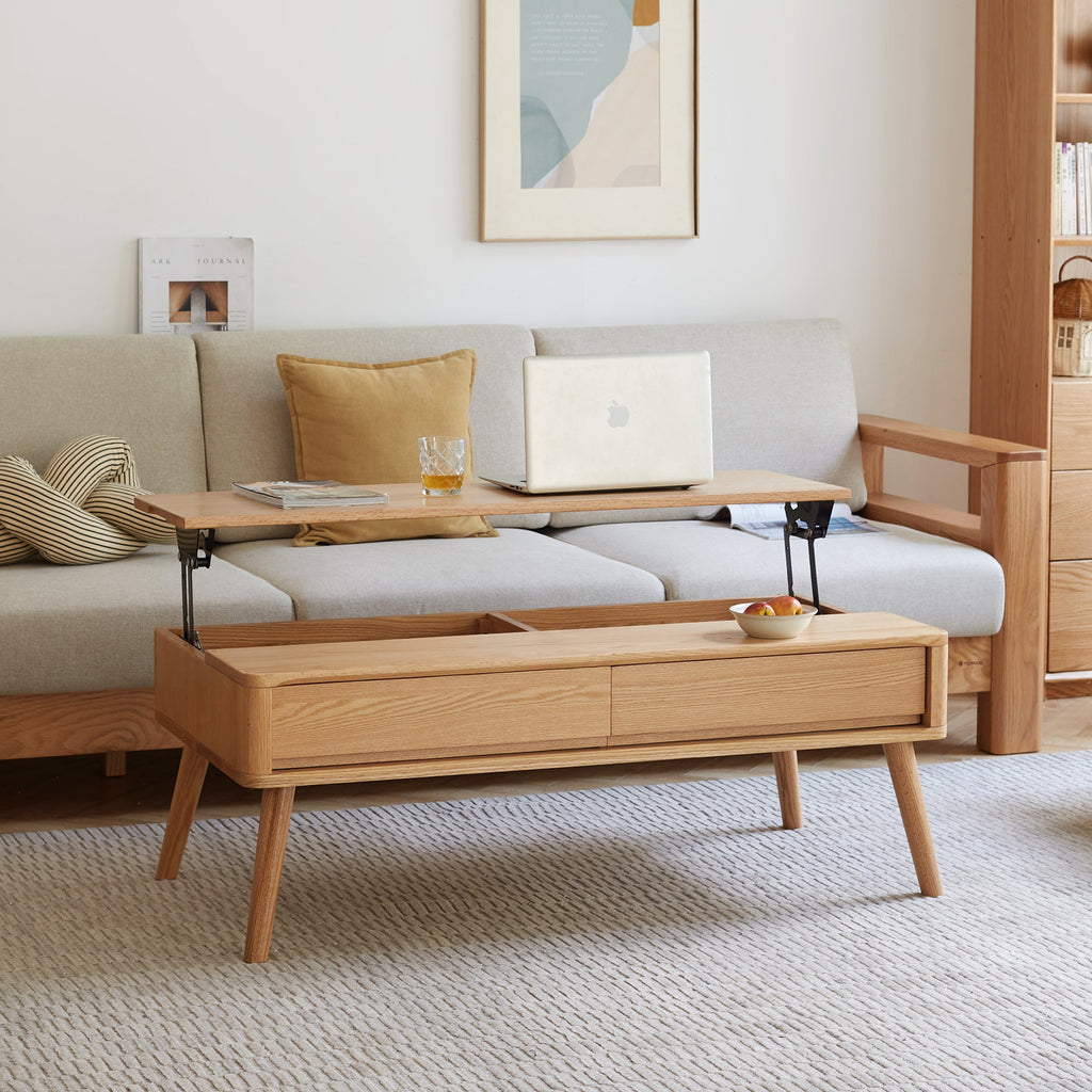 Solid Oak Lift-Top Coffee Table with Hidden Storage — 47" Wide